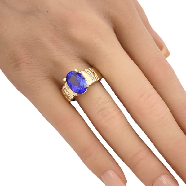 4.30ctw Tanzanite Ring with Diamond Accents 14K Gold worn