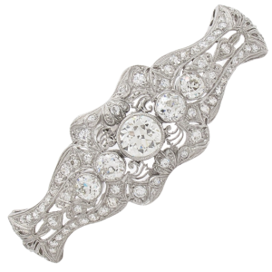 4ctw Old European Diamond Platinum & 14k Edwardian Bolo Bracelet GIA front