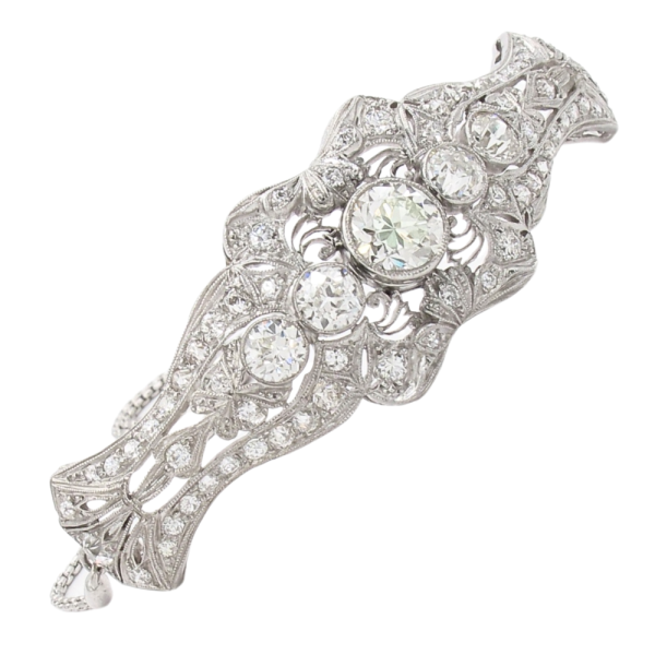 4ctw Old European Diamond Platinum & 14k Edwardian Bolo Bracelet GIA side