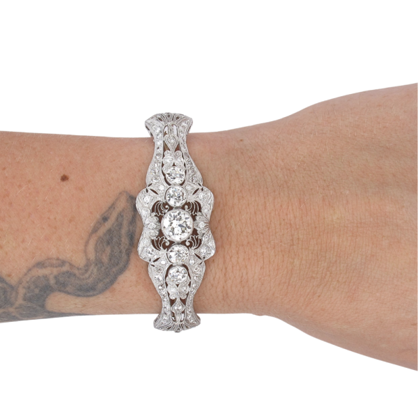4ctw Old European Diamond Platinum & 14k Edwardian Bolo Bracelet GIA worn