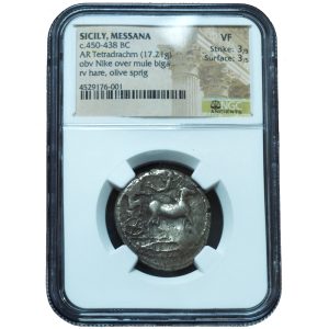 450-438 BC Sicily, Messana Tetradrachm Ancient NGC VF 3/5 3/5