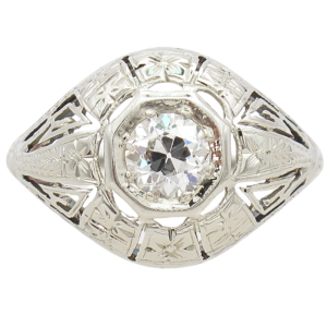 .50ct Old European Diamond Art Deco Filigree Ring 18K worn (2)