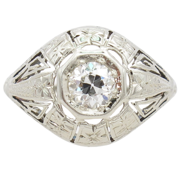 .50ct Old European Diamond Art Deco Filigree Ring 18K worn (2)