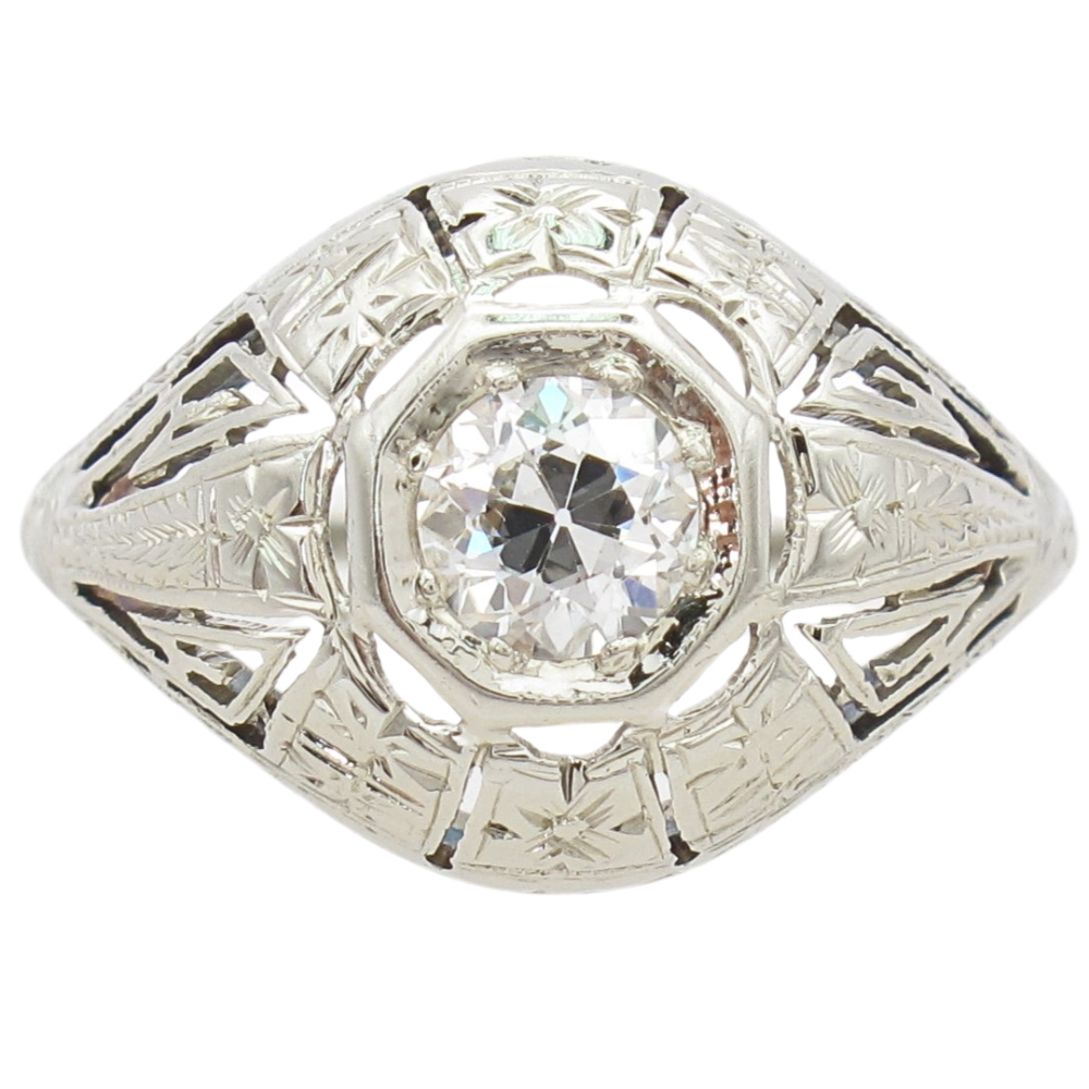 .50ct Old European Diamond Art Deco Filigree Engagement Ring 18K