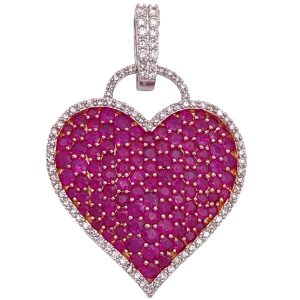 8.76ctw Ruby Heart Pendant with Diamond Halo 14K Gold