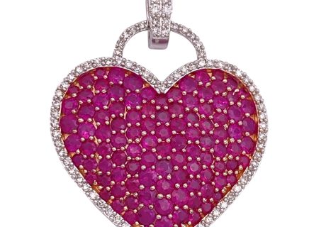 8.76ctw Ruby Heart Pendant with Diamond Halo 14K Gold