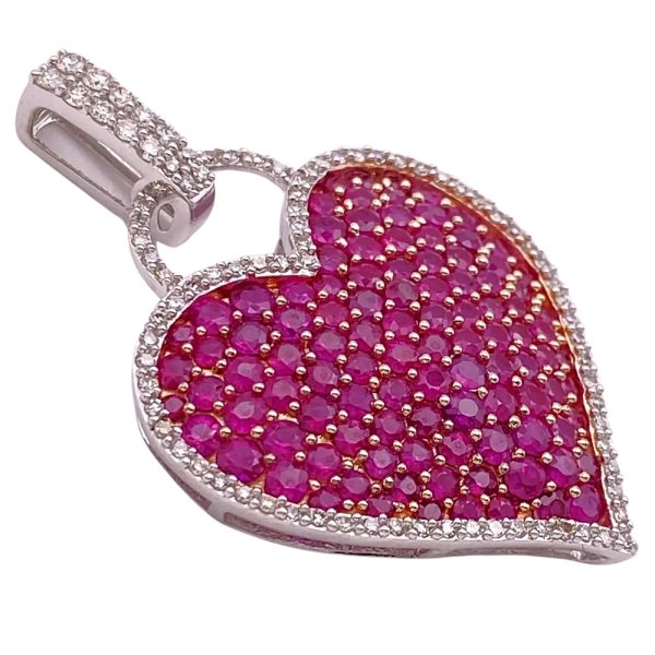 8.76ctw Ruby Heart Pendant with Diamond Halo 14K Gold side