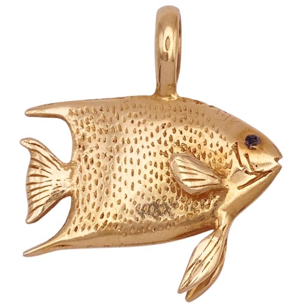 Black Coral Inlay Tropical Fish Pendant 14K Gold back