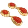 Cabochon Red Coral Dangle Earrings 18K Gold side