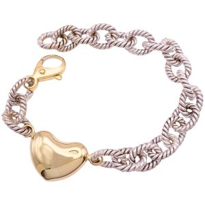 Chunky Cable Link Bracelet with Heart Detail 14K Gold