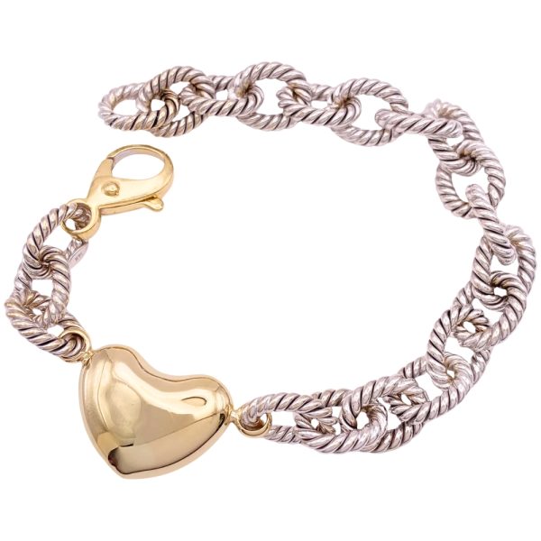 Chunky Cable Link Bracelet with Heart Detail 14K Gold