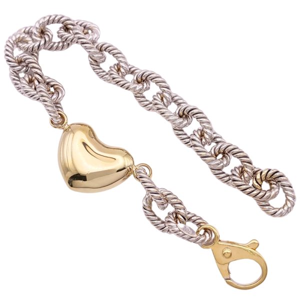 Chunky Cable Link Bracelet with Heart Detail 14K Gold full