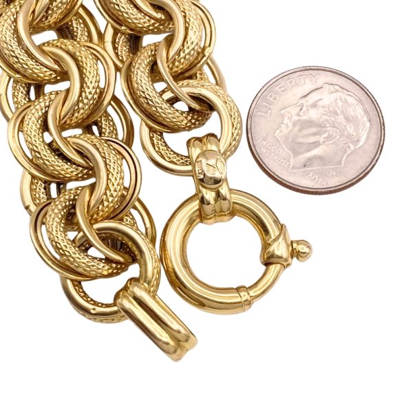 Chunky Triple Circle Link Bracelet 14K Gold claswp size