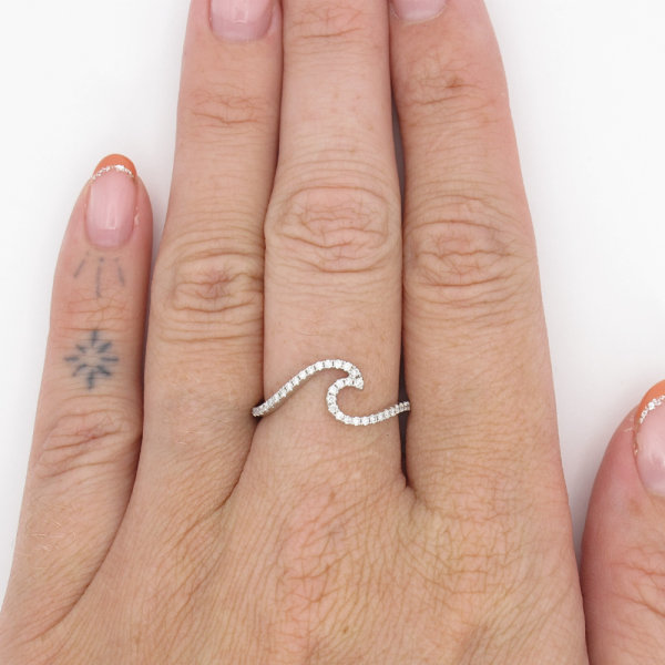 Diamond Wave Ring 14K worn white