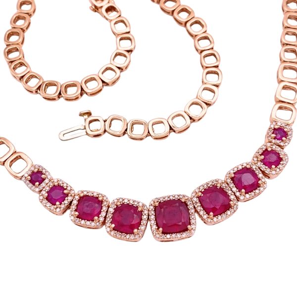 EFFY 8.68ctw Ruby Necklace with Diamond Accents in 14K Rose Gold close up