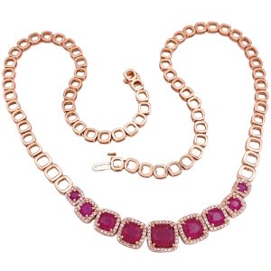 EFFY 8.68ctw Ruby Necklace with Diamond Accents in 14K Rose Gold full