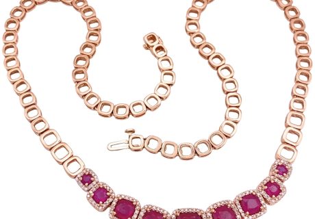 EFFY 8.68ctw Ruby Necklace with Diamond Accents in 14K Rose Gold full