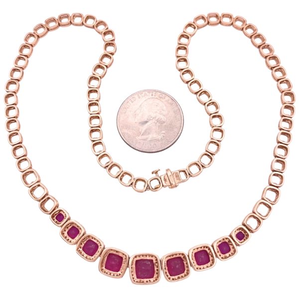 EFFY 8.68ctw Ruby Necklace with Diamond Accents in 14K Rose Gold full size