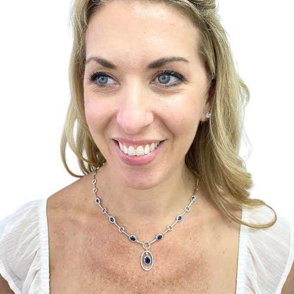 Effy Natural Sapphire Necklace with Diamond Accents 14K Gold worn