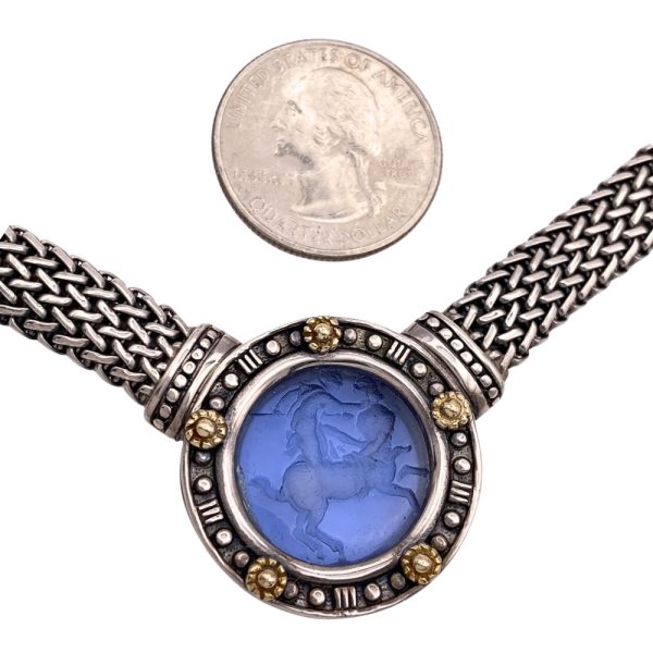 Flli Menegatti Venetian Glass Intaglio Necklace Sterling Silver and 18K Gold close up