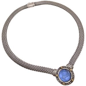 Flli Menegatti Venetian Glass Intaglio Necklace Sterling Silver and 18K Gold full