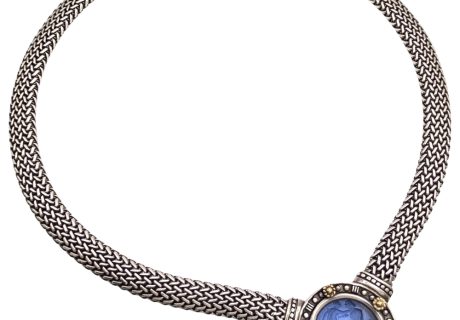 Flli Menegatti Venetian Glass Intaglio Necklace Sterling Silver and 18K Gold full