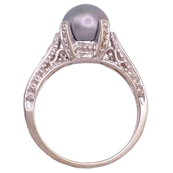Gray Cultured Pearl Ring with Diamond Accents 14K Gold profile