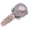 Gray Cultured Pearl Ring with Diamond Accents 14K Gold side