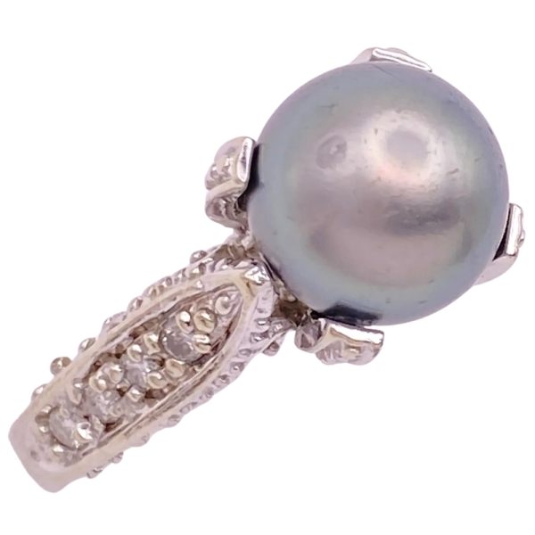 Gray Cultured Pearl Ring with Diamond Accents 14K Gold side
