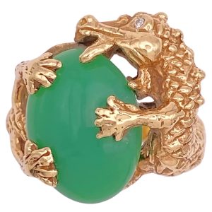 Jade Dragon Ring with Diamond Accent 14K Gold front