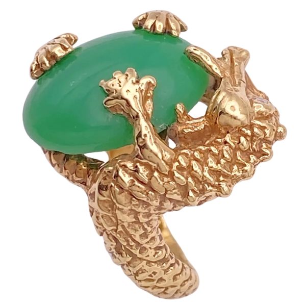 Jade Dragon Ring with Diamond Accent 14K Gold head side