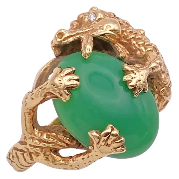 Jade Dragon Ring with Diamond Accent 14K Gold tail side
