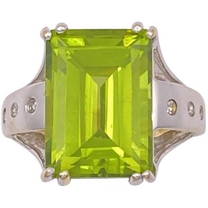Modernist 9.86ctw Peridot Ring with Diamond Accents 14K Gold