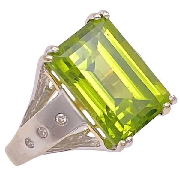 Modernist 9.86ctw Peridot Ring with Diamond Accents 14K Gold side