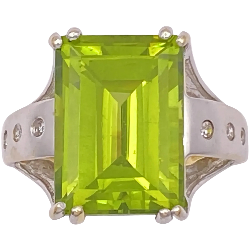 Modernist 9.86ctw Peridot Ring with Diamond Accents 14K Gold