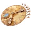 Opal Clock Pendant Brooch with Diamond Accents 14K Gold side hands