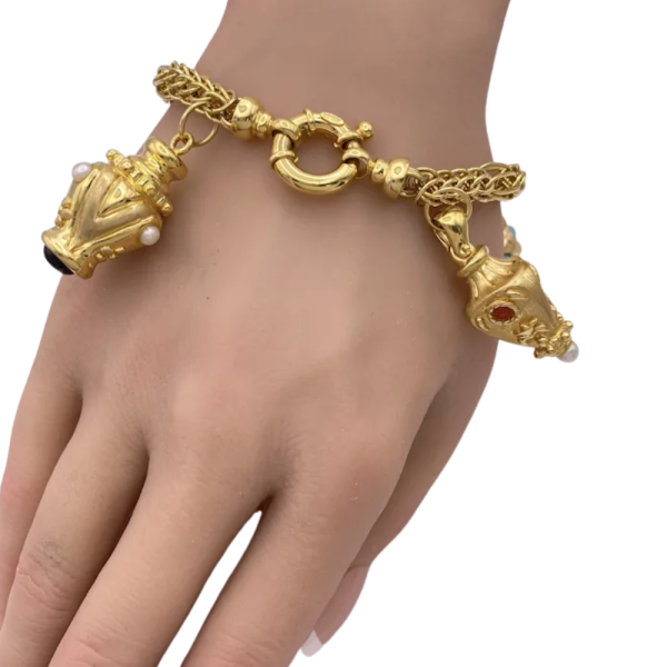 Ornate Jeweled Bauble Charm Bracelet 14K Gold clasp