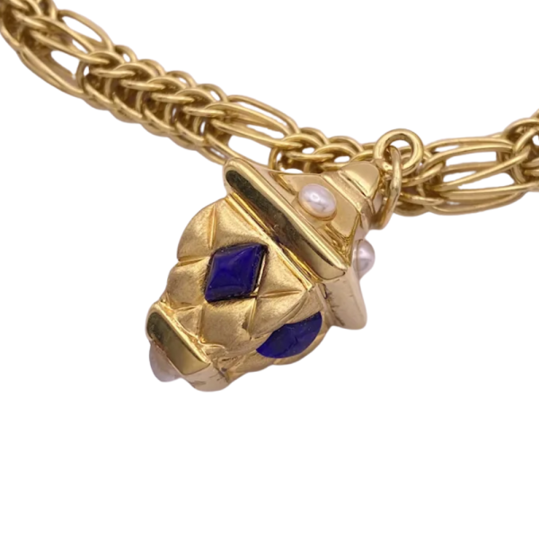 Ornate Jeweled Bauble Charm Bracelet 14K Gold clasp lapis