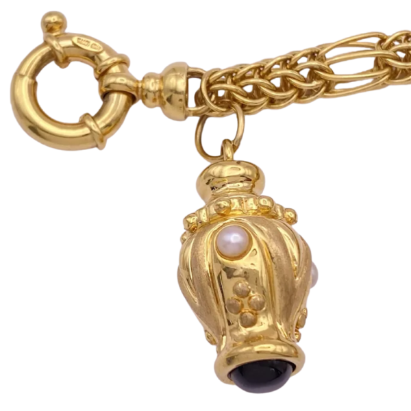 Ornate Jeweled Bauble Charm Bracelet 14K Gold onyx (1)