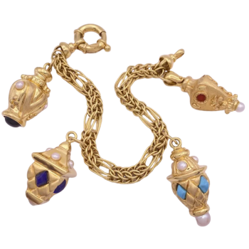 Ornate Jeweled Bauble Charm Bracelet 14K Gold onyx (2)