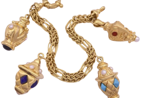 Ornate Jeweled Bauble Charm Bracelet 14K Gold onyx (2)