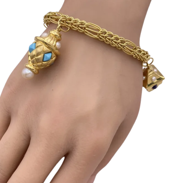 Ornate Jeweled Bauble Charm Bracelet 14K Gold worn