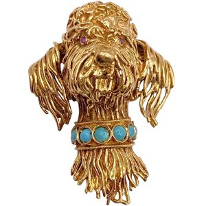 Poodle Dog Brooch Pin 18K Gold