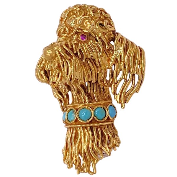 Poodle Dog Brooch Pin 18K Gold side
