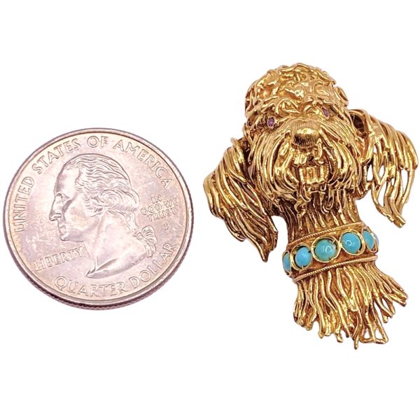 Poodle Dog Brooch Pin 18K Gold size
