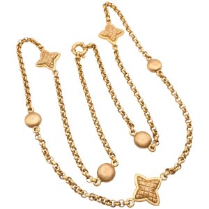 Rolo Link Necklace with Quatrefoil Accents in 14K Gold 36 Length