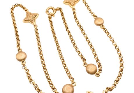 Rolo Link Necklace with Quatrefoil Accents in 14K Gold 36 Length