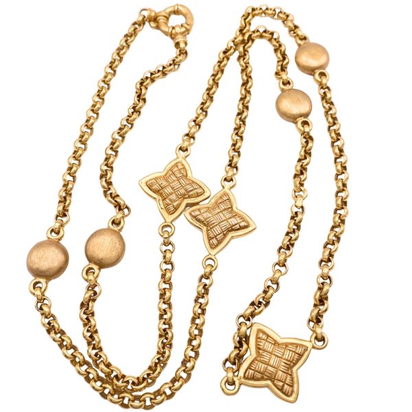 Rolo Link Necklace with Quatrefoil Accents in 14K Gold 36 Length full