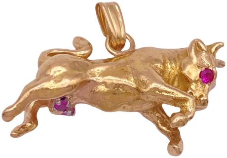 Ruby Bull Pendant or Charm 14K Gold