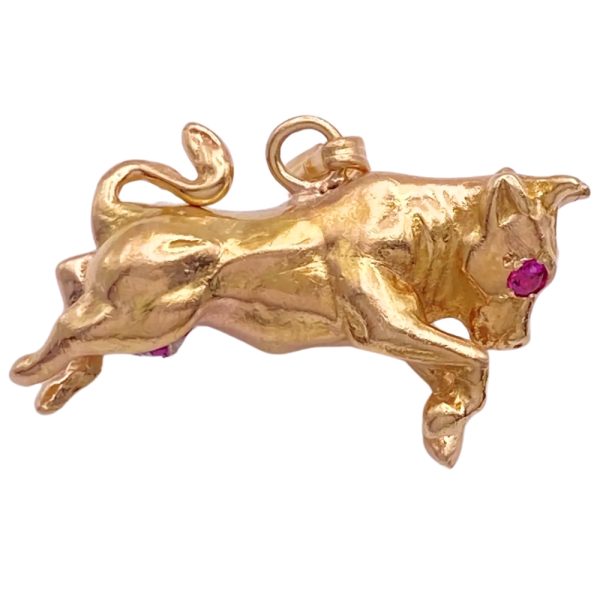 Ruby Bull Pendant or Charm 14K Gold side